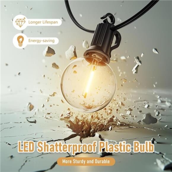 Outdoor String Lights - Waterproof Globe Patio Lights 30 Ft with 30 Ft - Picture 6 of 7